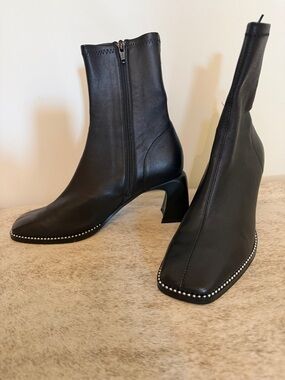 Caverley Black Leather Ankle Booties with Studded Sole